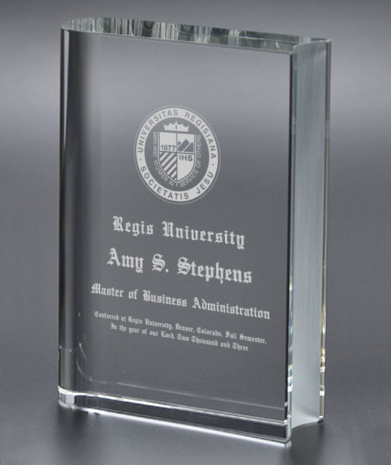 Engraved Crystal Book Award, Great Graduation Gifts ~ Collegiate - Personalized Engraved Gifts