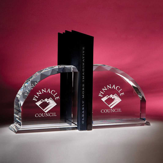 Engraved Starphire Faceted Crystal Bookends 5 inch - Personalized Engraved Gifts