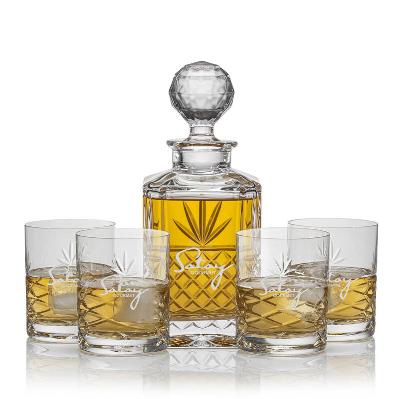 Deep Etched Decanter with Intricate Crystal Set of 4 Glasses ~ Chloe - Personalized Engraved Gifts