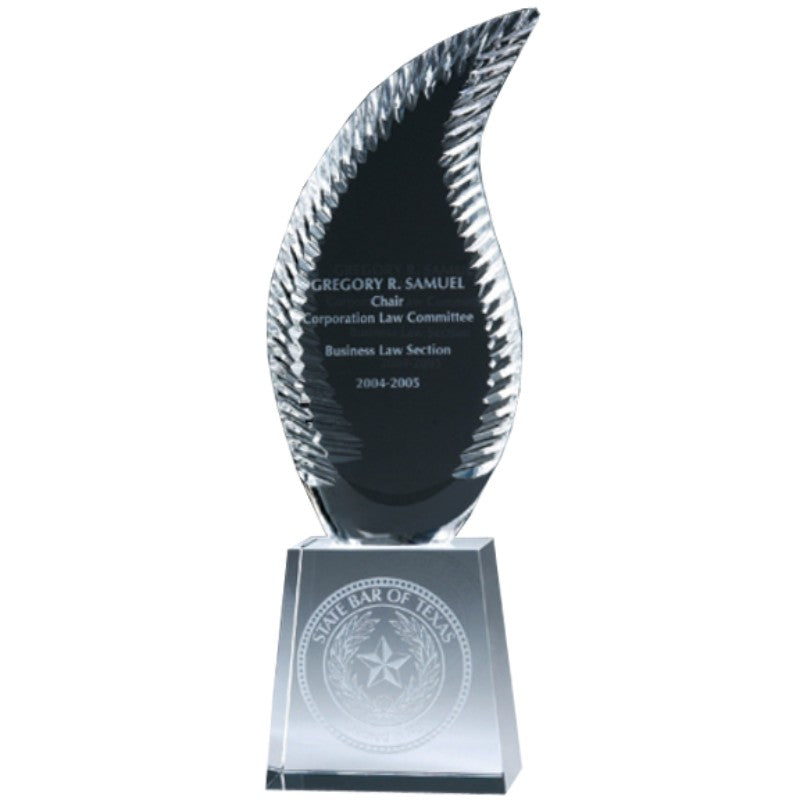 Engraved Crystal Flame with Fern Design - Personalized Engraved Gifts