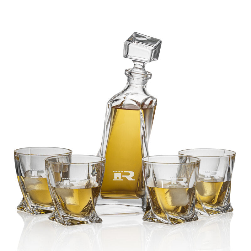 Engraved Crystal Gift Set 4 Rocks Glasses with matching Decanter ~ Phelps - Personalized Engraved Gifts