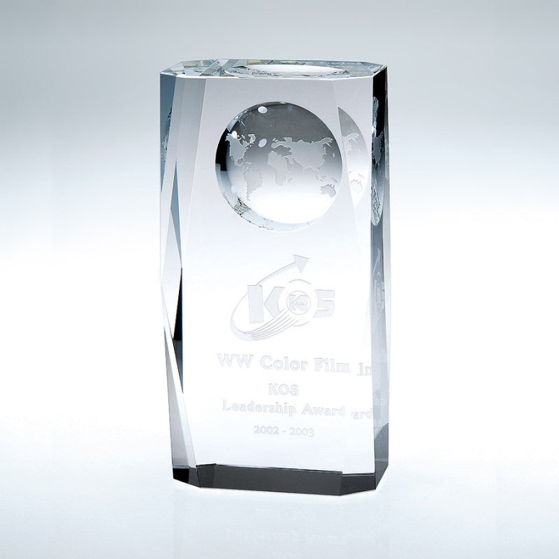 Engraved Cyrstal Globe Column Award - Personalized Engraved Gifts