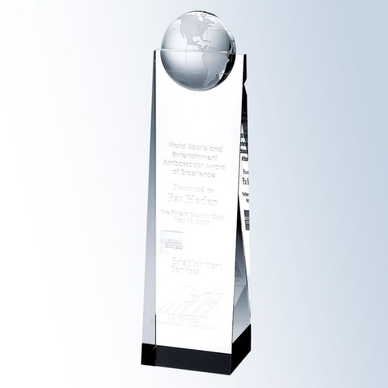 Engraved Crystal Globe Pedestal Award - Personalized Engraved Gifts