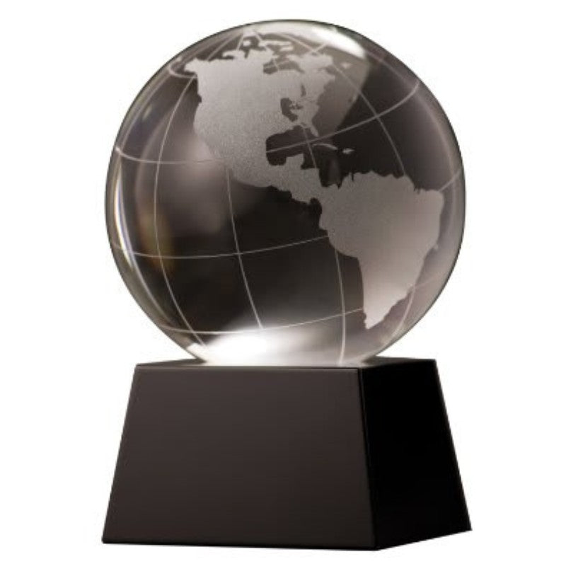 Engraved Crystal Globe on Black Base - Personalized Engraved Gifts