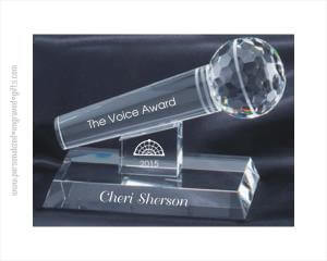 Engraved Optical Crystal Microphone Award - Personalized Engraved Gifts