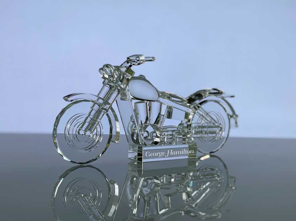 Engraved Crystal Motorcycle Award Figurine - Personalized Engraved Gifts