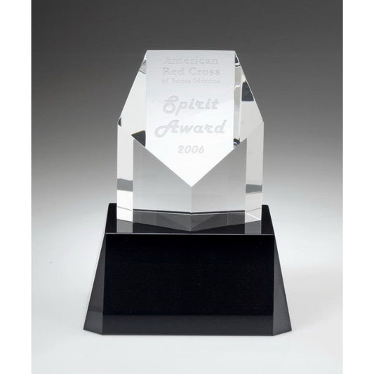 Engraved Crystal Pentagon Tower Award on Black Base - Personalized Engraved Gifts