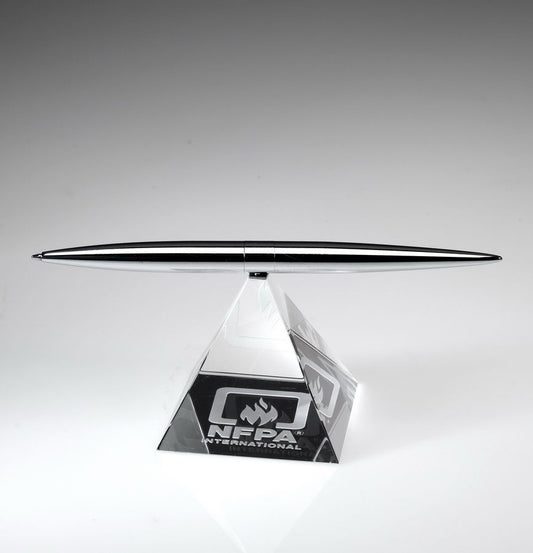 Engraved Crystal Pyramid with Spinning Pen - Personalized Engraved Gifts