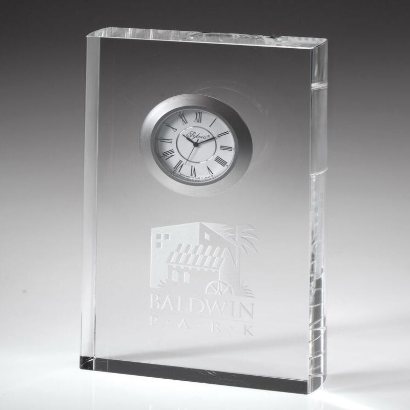 Engraved Crystal Rectangle Block Clock Ella - Personalized Engraved Gifts