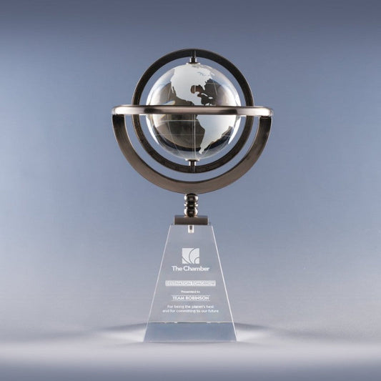 Engraved Crystal Rotating Globe Award - Personalized Engraved Gifts