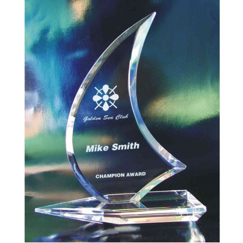 Engraved Crystal Single Sail Sailboat Award - Personalized Engraved Gifts