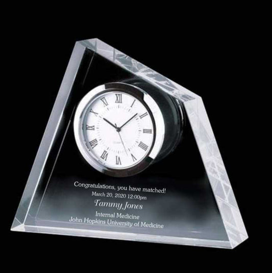 Engraved Crystal Summit Clock Jobe - Personalized Engraved Gifts