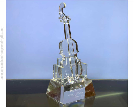 Engraved Crystal Violin or Cello Award on Solid Crystal Base, Encore - Personalized Engraved Gifts