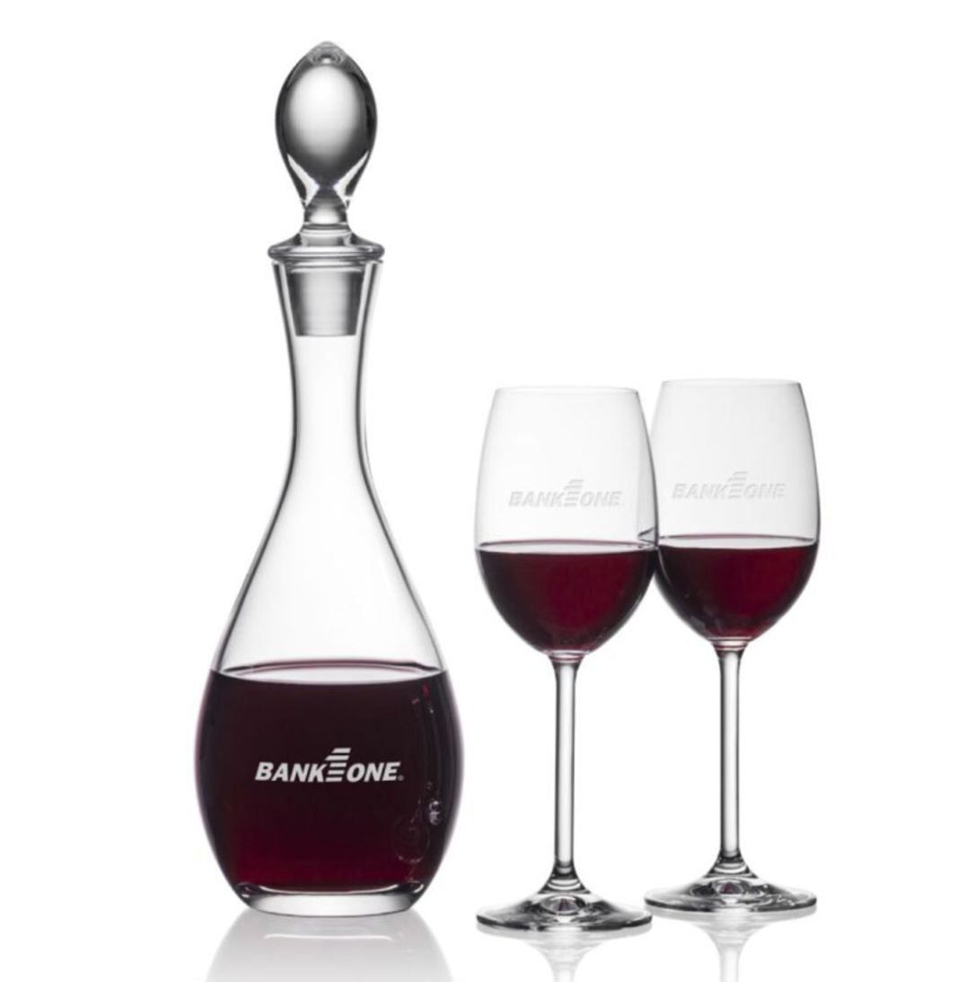 Engraved Wine Decanter and Set of 2 Glasses ~ Devon - Personalized Engraved Gifts