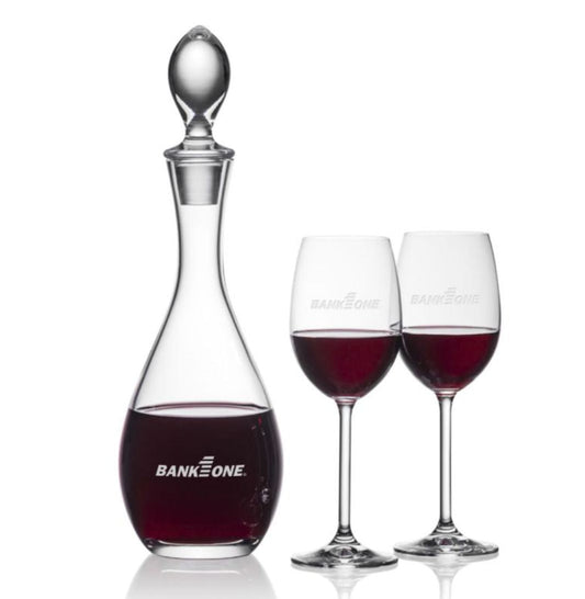 Engraved Wine Decanter and Set of 2 Glasses ~ Devon - Personalized Engraved Gifts