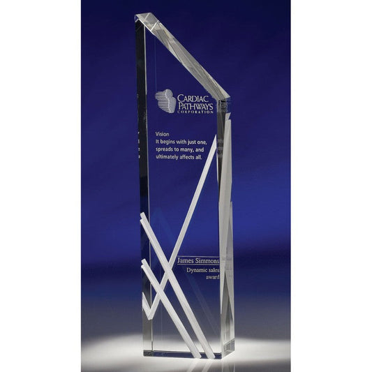 Engraved Diagonal Crystal Tower Award - Personalized Engraved Gifts