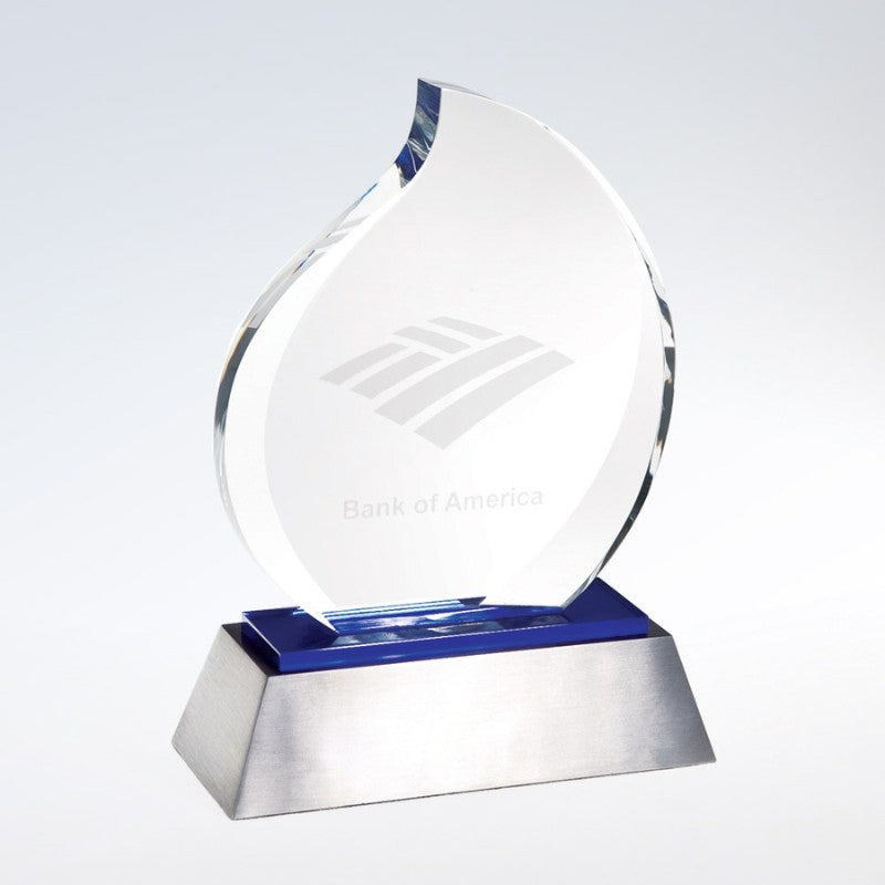 Engraved Eternal Crystal Flame Award with Blue Accent - Personalized Engraved Gifts