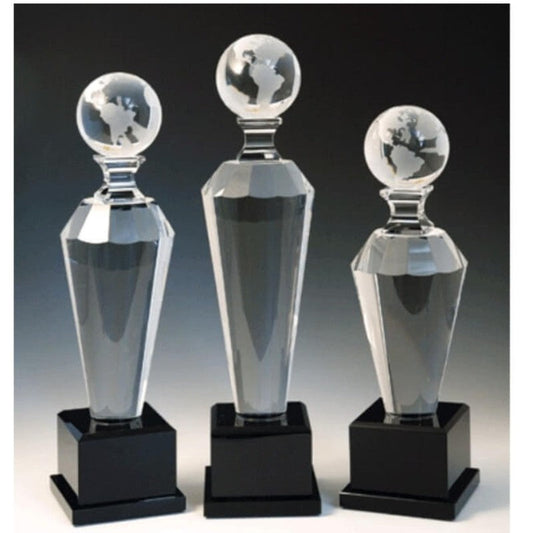 Engraved Globe Award Tapered column on Square Black Base - Personalized Engraved Gifts
