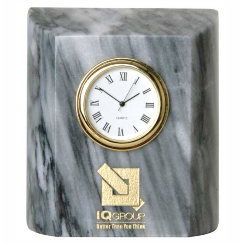 Engraved Grey Marble Mini Column Clock - Personalized Engraved Gifts