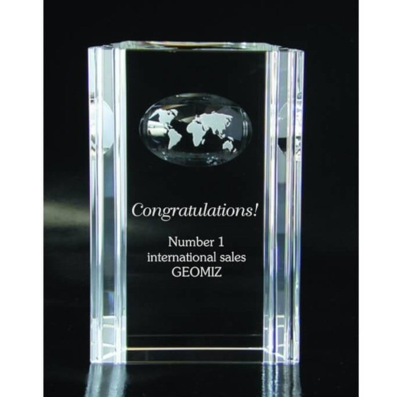 Engraved Grooved World Crystal Award - Personalized Engraved Gifts