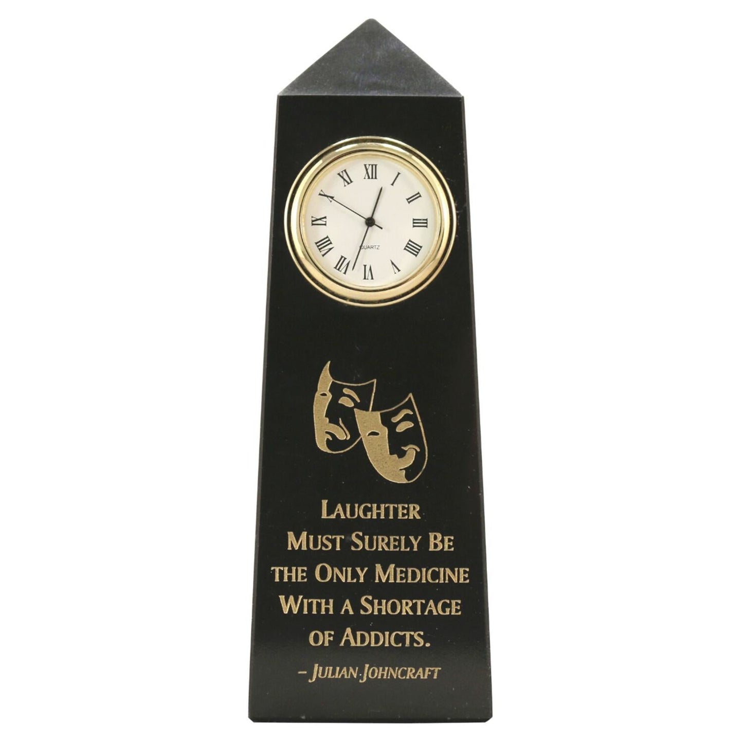 Engraved Obelisk Clock Jet Black Marble - Personalized Engraved Gifts