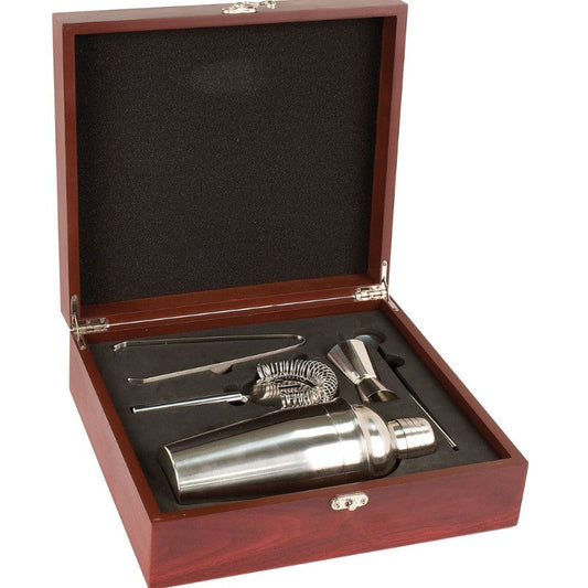 Engraved Martini Gift Set in Rosewood Finish Box - Personalized Engraved Gifts