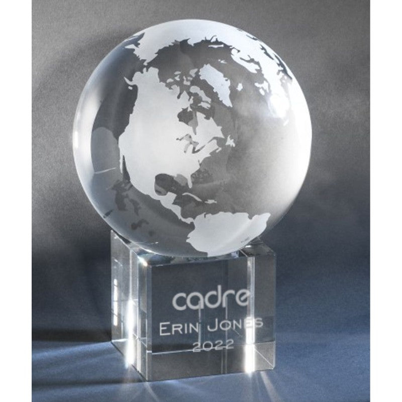 Engraved Massive Crystal Globe Earth on Pedestal - Personalized Engraved Gifts