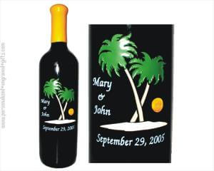 Palm Trees on Beach Engraved Wine Bottle - Personalized Engraved Gifts