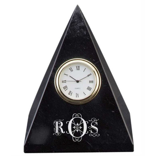 Engraved Pyramid Clock Jet Black Marble - Personalized Engraved Gifts