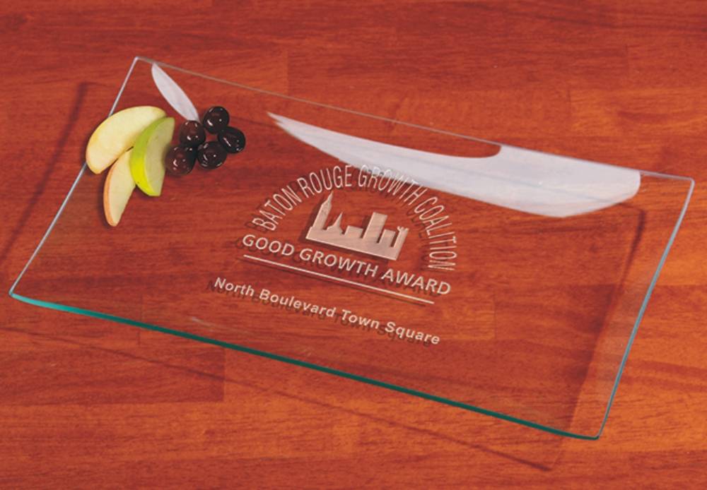 Customized Clear Glass Curved Rectangle Serving Tray, The Somerset - Personalized Engraved Gifts