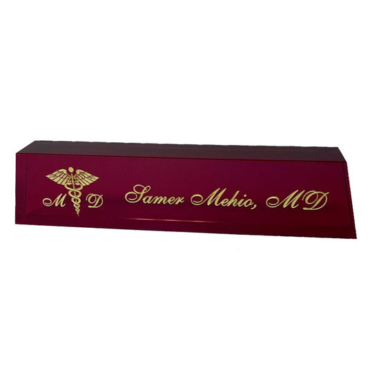 Solid Red Crystal Name Plate Custom Deep Engraved ~ Arcola - Personalized Engraved Gifts