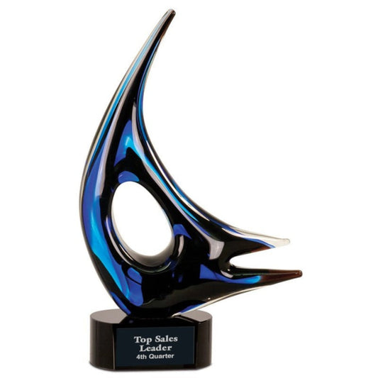 Engraved Sailboat Award - Abstract Blue Sail - Personalized Engraved Gifts