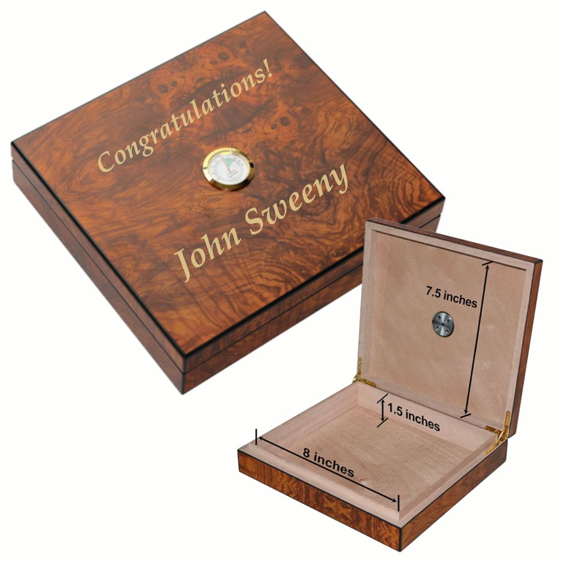 Burl Wood Finished Small Humidor ~ Perfecto - Personalized Engraved Gifts