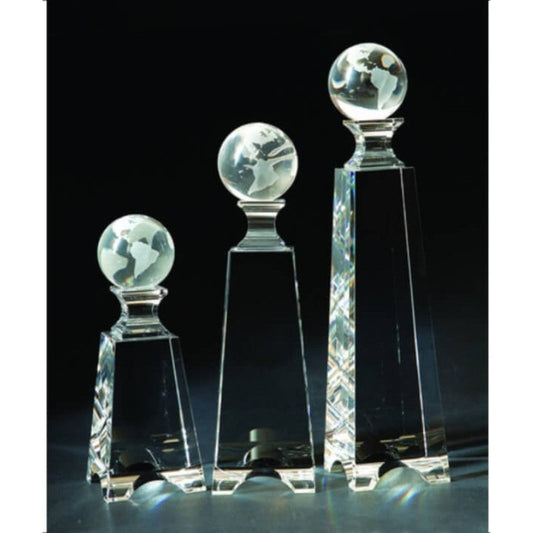 Engraved Crystal Globe on Tapered Towers - Personalized Engraved Gifts