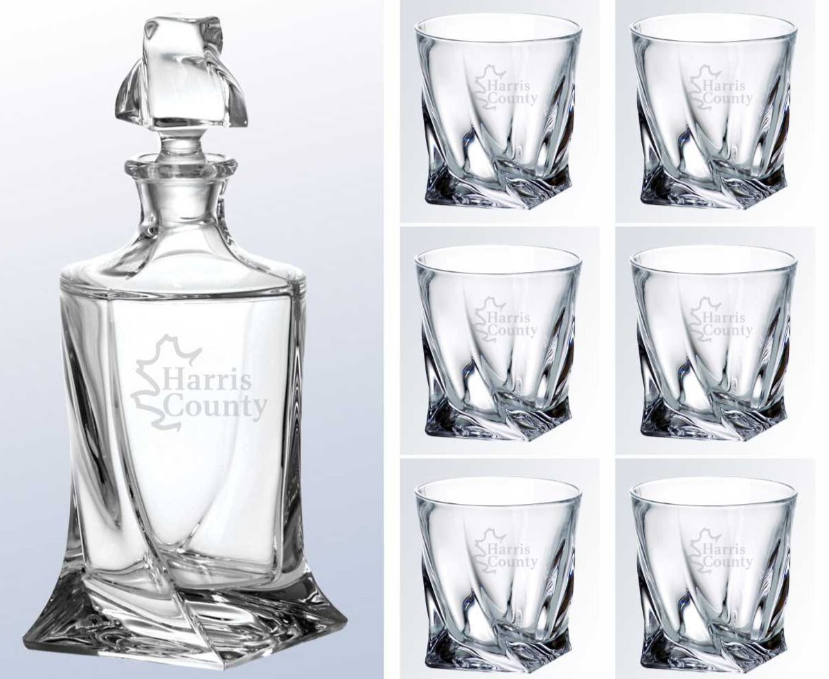 Crystal Engraved Whiskey Decanter with Glasses ~ The Swoop - Personalized Engraved Gifts