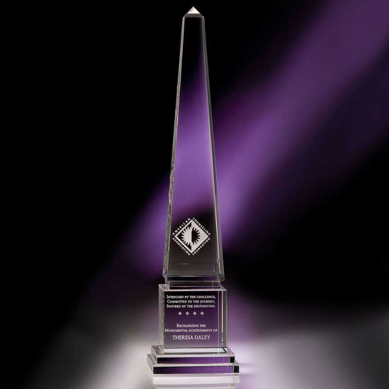 Engraved Tall Optic Crystal Obelisks - Wisdom - Personalized Engraved Gifts