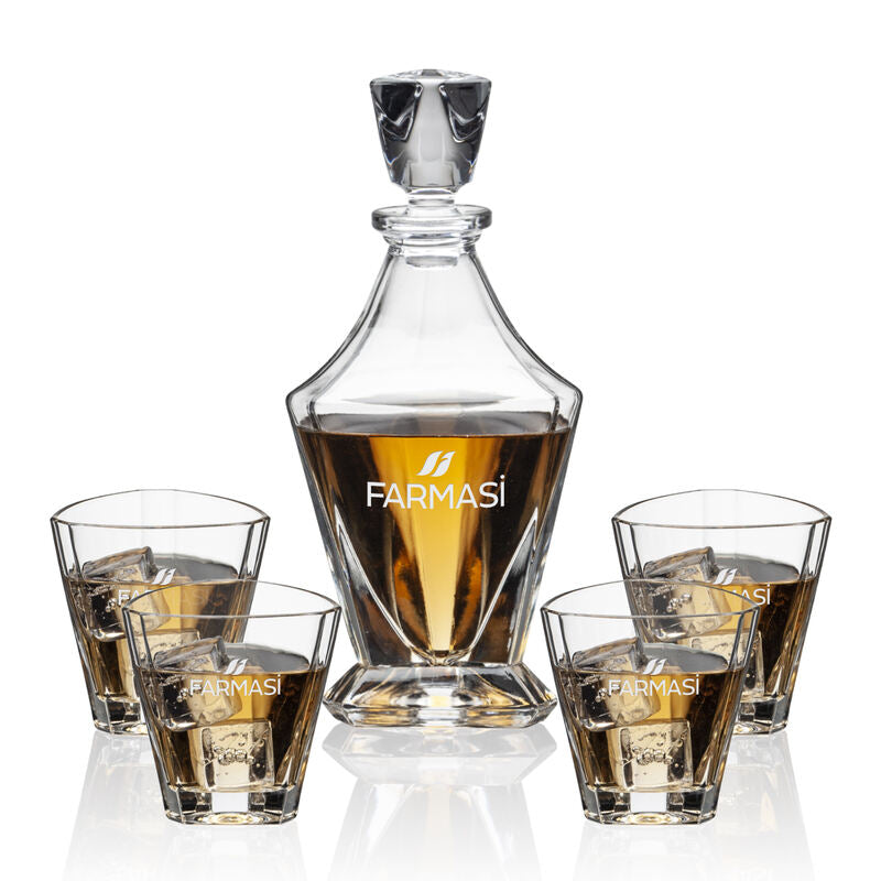 Engraved Triangle Decanter with 4 Glass Set ~ Spatial - Personalized Engraved Gifts