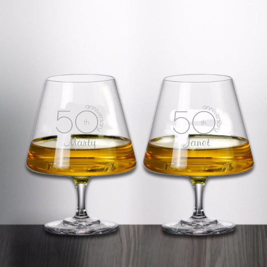 Engraved Urban Styled Crystal Brandy Snifter Set of Two - Enzo - Personalized Engraved Gifts