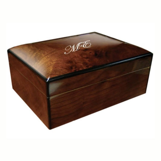 Engraved Walnut Burl Wood Humidor ~ Quarto - Personalized Engraved Gifts