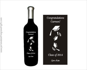 The Graduation Cap Thrown high into the Air Design is Deep Engraved into a Wine Bottle as a Keepsake - Personalized Engraved Gifts