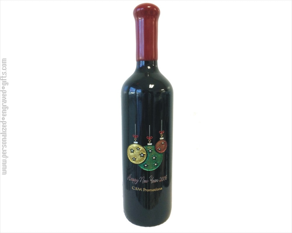 Personalized Engraved Wine Bottles - Holiday Ornaments Design 1 - Personalized Engraved Gifts