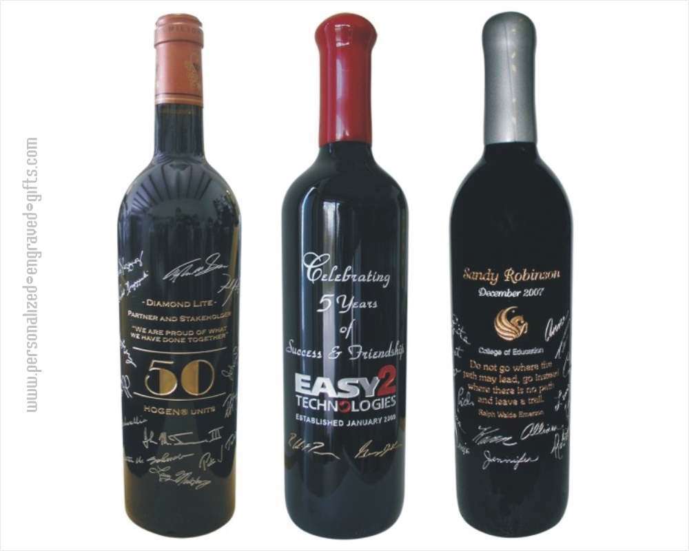 Wine Bottles Engraved with Signatures a Unique Gift - Personalized Engraved Gifts