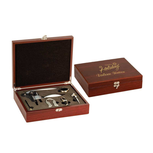 Engraved Wine Tool Gift Set with 5 Stainless Steel Tools - Personalized Engraved Gifts