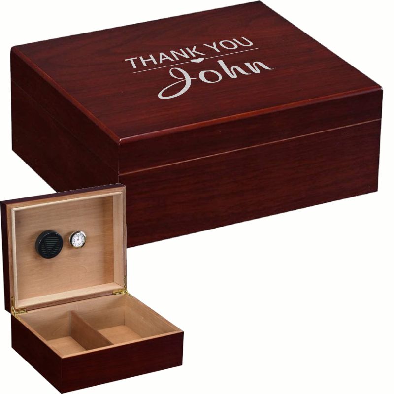 Engraved Wooden Cherry or Black Humidor ~ Cabana - Personalized Engraved Gifts