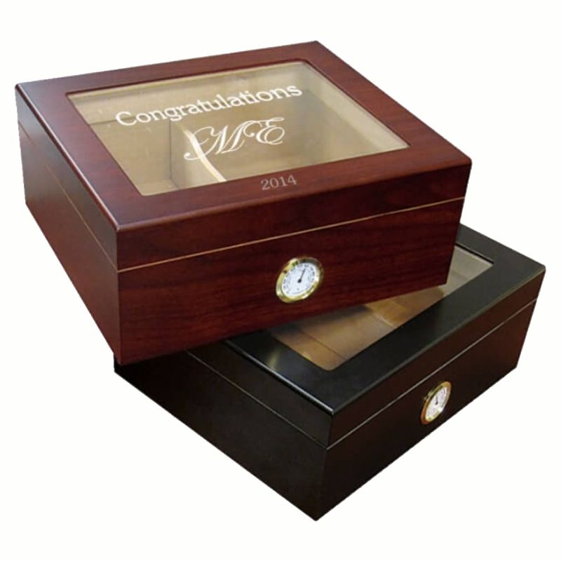 Engraved Wooden Humidors ~ Cabana Glasstop - Personalized Engraved Gifts