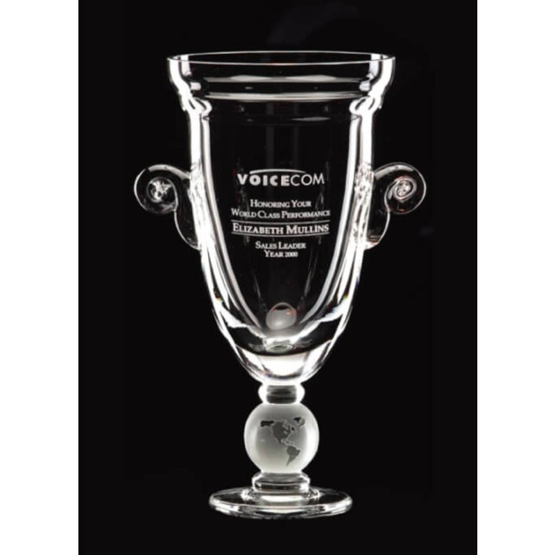 Engraved World Class Trophy Cup on ~ Etched Globe - Personalized Engraved Gifts