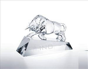 Engraved Crystal Bull Award with Clear Crystal Base - Personalized Engraved Gifts