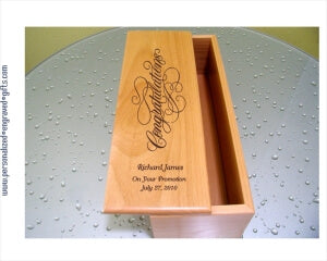 Engraved Hand-Crafted Solid Wood Wine Gift Box - Clear Finish - Personalized Engraved Gifts