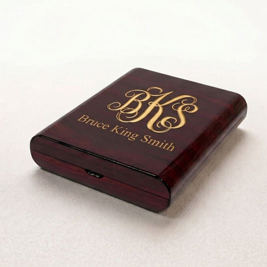 Engraved Walnut Finished Humidor with gold Monogram