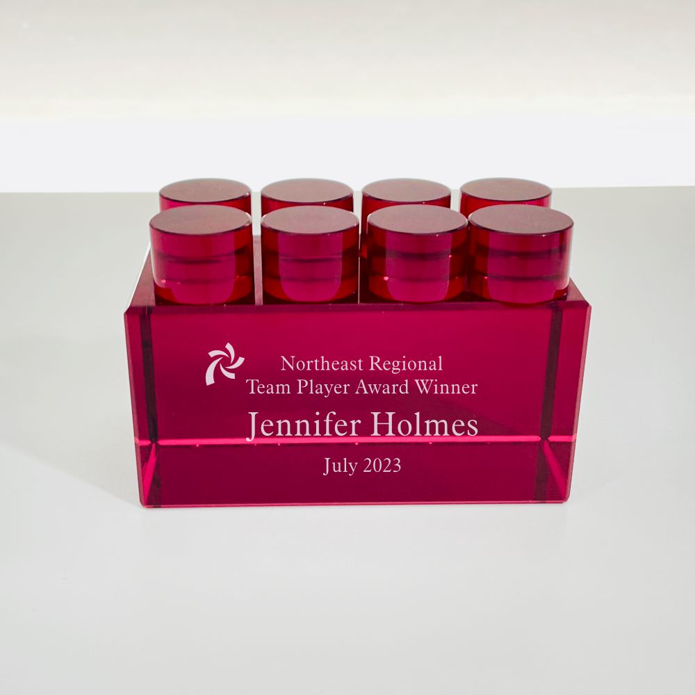 Engraved Red Crystal Building Block Award, Red Block - Personalized Engraved Gifts